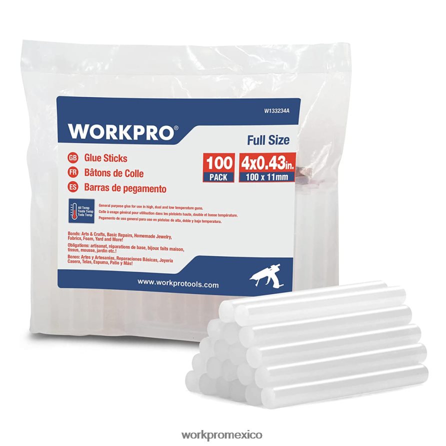 WORKPRO Paquete de 100 barras de pegamento caliente de tamaño completo compatibles con la mayoría de las pistolas de pegamento nuevo herramienta V82RH2196 WORKPRO Paquete de 100 barras de pegamento caliente de tamaño completo compatibles con la mayoría de las pistolas de pegamento nuevo herramienta V82RH2196