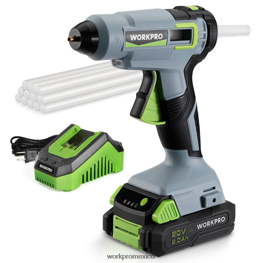 WORKPRO Kit de pistola de pegamento caliente inalámbrico con 12 barras de pegamento, batería de iones de litio de 20 V y 2,0 Ah útil herramienta V82RH2165 WORKPRO Kit de pistola de pegamento caliente inalámbrico con 12 barras de pegamento, batería de iones de litio de 20 V y 2,0 Ah útil herramienta V82RH2165