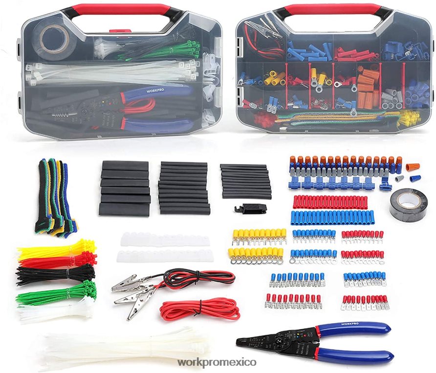 WORKPRO 582 Uds terminales de engarzado conectores de cable tubo termorretráctil kit de reparación eléctrica con pelador cortador de alambre útil herramienta V82RH2152 WORKPRO 582 Uds terminales de engarzado conectores de cable tubo termorretráctil kit de reparación eléctrica con pelador cortador de alambre útil herramienta V82RH2152