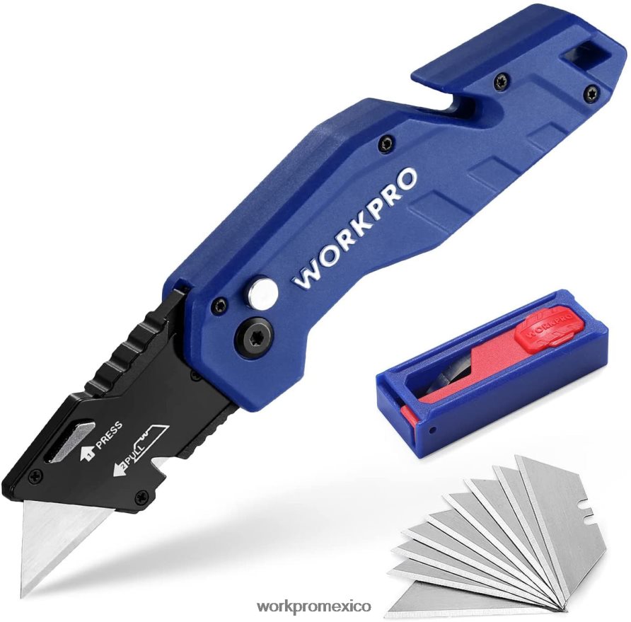 WORKPRO Cuchillo multiusos plegable, mango de nailon ligero, cortador multiusos con 10 hojas adicionales rojo/azul/negro herramienta V82RH238 WORKPRO Cuchillo multiusos plegable, mango de nailon ligero, cortador multiusos con 10 hojas adicionales rojo/azul/negro herramienta V82RH238