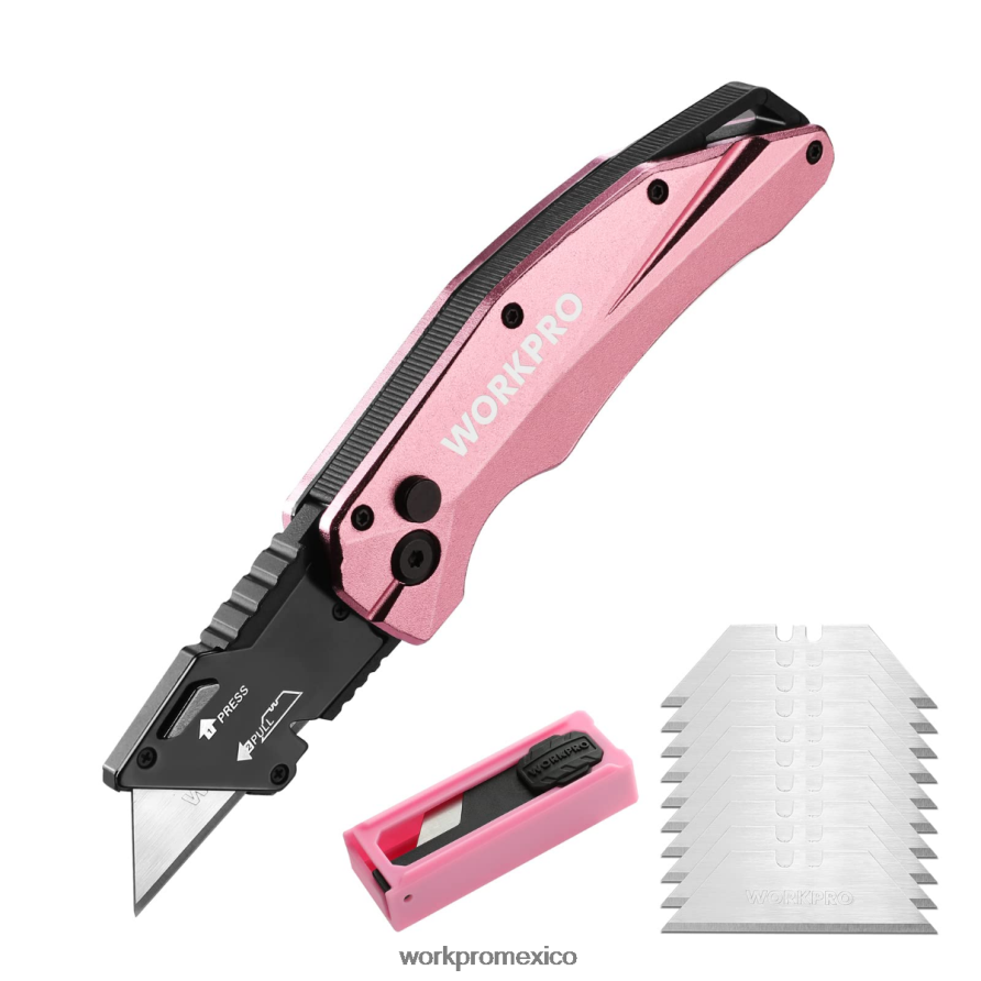 WORKPRO Navaja multiusos plegable de aluminio, incluye 10 hojas adicionales. rosa herramienta V82RH254 WORKPRO Navaja multiusos plegable de aluminio, incluye 10 hojas adicionales. rosa herramienta V82RH254