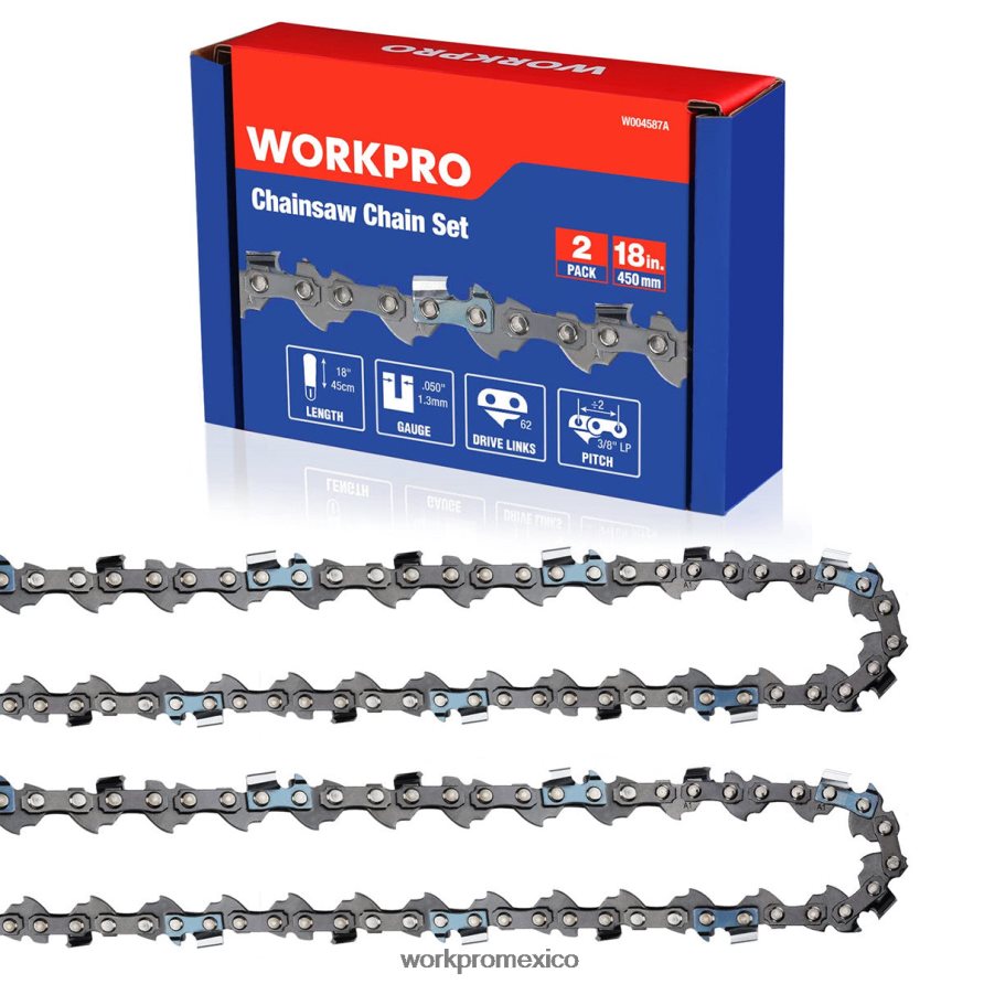 WORKPRO Paquete de 2 cadenas de motosierra, paso de 3/8", 62 eslabones impulsores, cadena de sierra para cortar madera para piezas de motosierra nuevo herramienta V82RH2203 WORKPRO Paquete de 2 cadenas de motosierra, paso de 3/8", 62 eslabones impulsores, cadena de sierra para cortar madera para piezas de motosierra nuevo herramienta V82RH2203