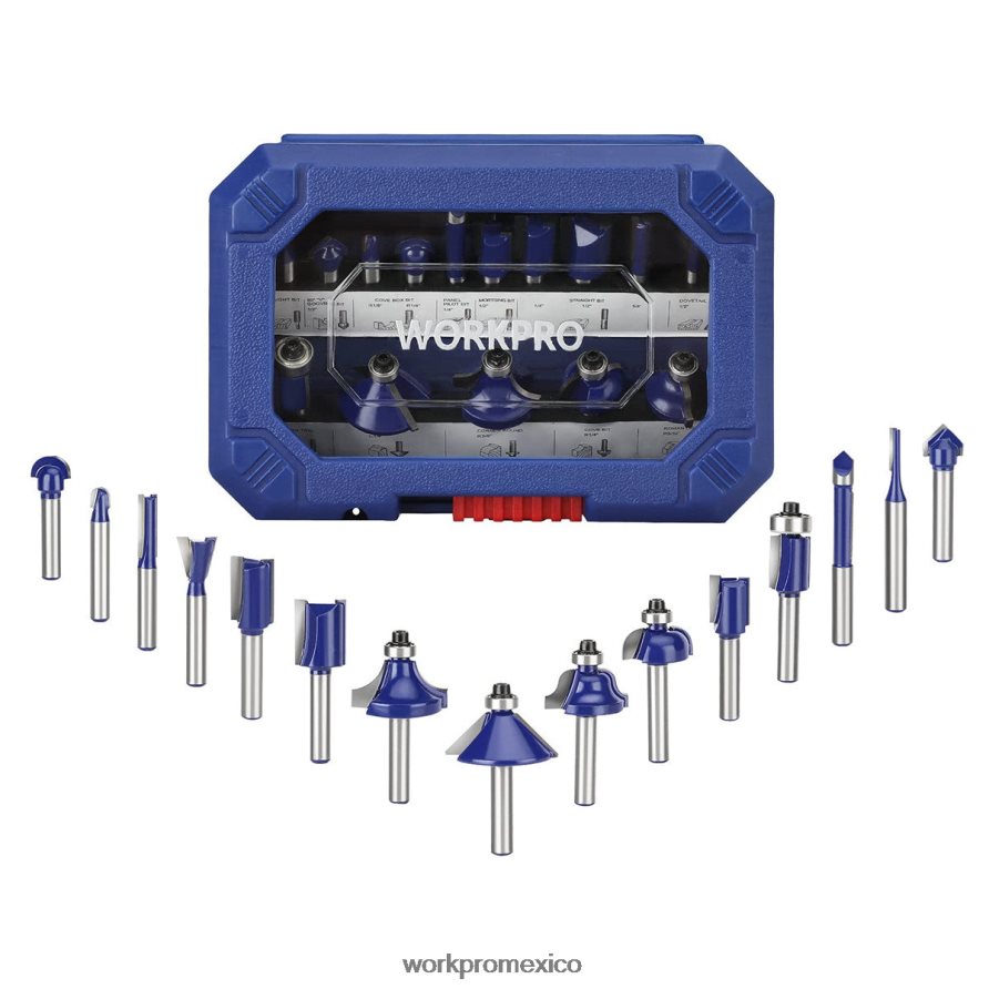 WORKPRO Juego de brocas para enrutador de 15 piezas, brocas para enrutador de carburo de tungsteno con vástago de 1/4 de pulgada moderno herramienta V82RH2130 WORKPRO Juego de brocas para enrutador de 15 piezas, brocas para enrutador de carburo de tungsteno con vástago de 1/4 de pulgada moderno herramienta V82RH2130