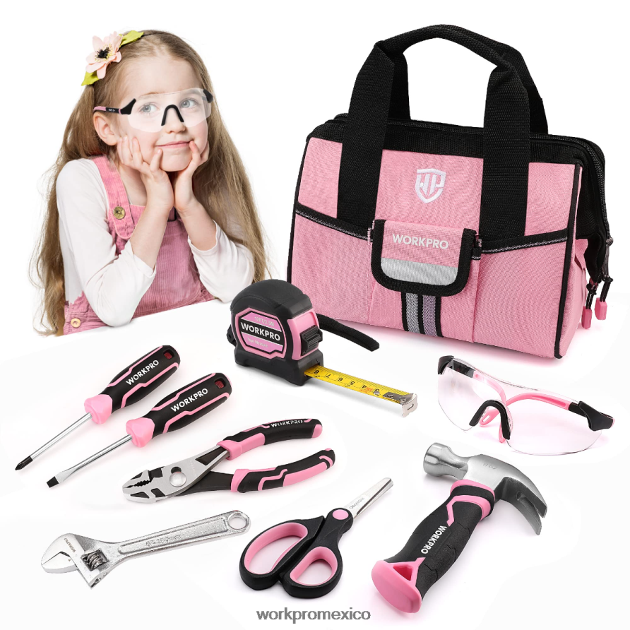 WORKPRO Juego de herramientas junior para niños de 9 piezas con bolsa de herramientas rosado azul herramienta V82RH2253 WORKPRO Juego de herramientas junior para niños de 9 piezas con bolsa de herramientas rosado azul herramienta V82RH2253