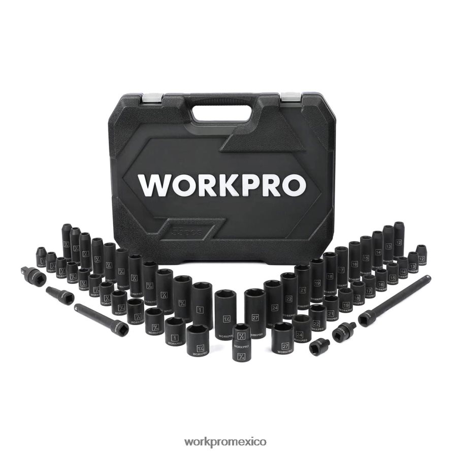 WORKPRO Juego de vasos de impacto de 55 piezas con barras de extensión, vasos de acero CR-V de primera calidad, SAE y métricos con estuche de almacenamiento mejorado moderno herramienta V82RH2307 WORKPRO Juego de vasos de impacto de 55 piezas con barras de extensión, vasos de acero CR-V de primera calidad, SAE y métricos con estuche de almacenamiento mejorado moderno herramienta V82RH2307